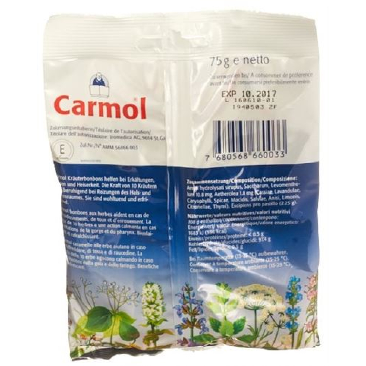 Túi kẹo thảo dược Carmol 75 g