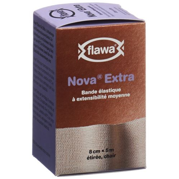 FLAWA NOVA EXTRA ضمادة مطاطية مركزية مقاس 8 سم × 5 م بلون الجلد