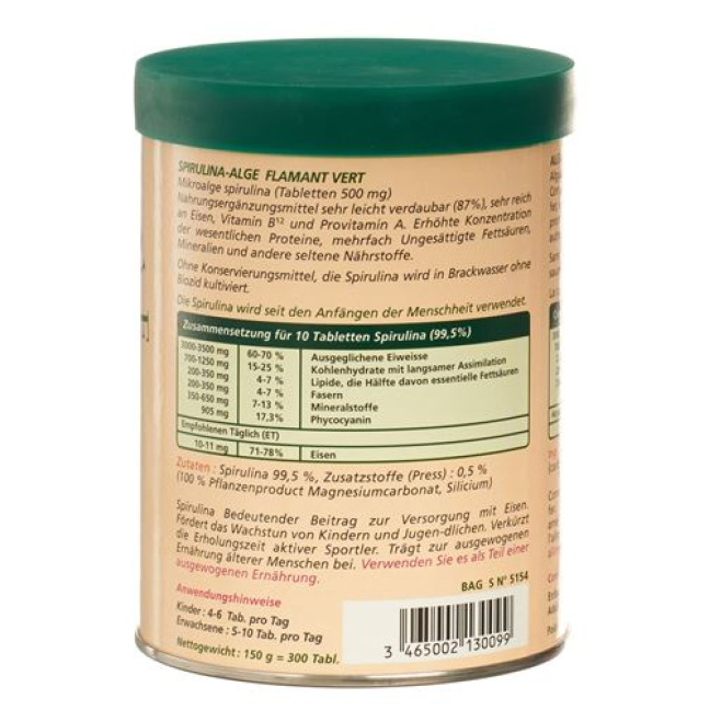 Spirulina Flamant Vert Bio Tabl 500 mg Ds 100 pcs