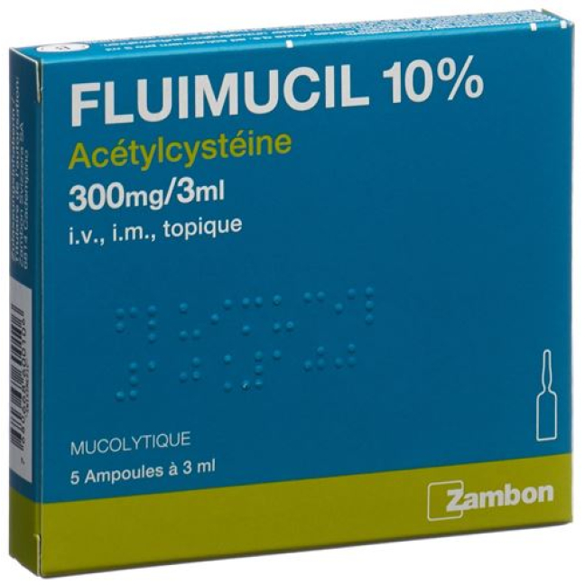 Fluimucil 10% Inj Lös 300 mg / 3 ml of 5 Amp 3 ml