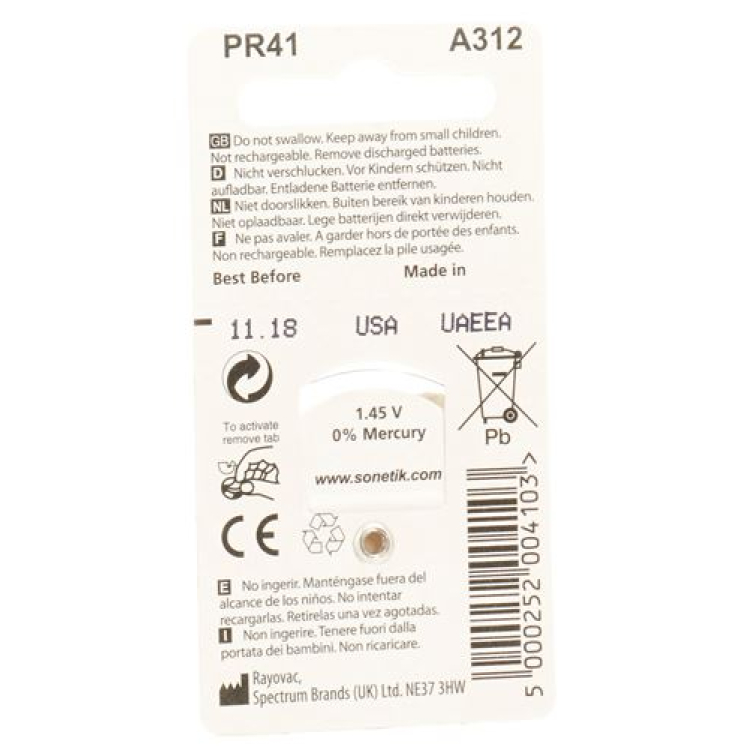 SONETIK Hearing Aid Batteries A312 10 Blist 6 pcs