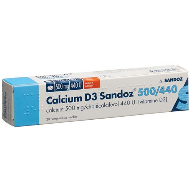 Calcium D3 Sandoz Kautabl 500/440 Abrikosas 20 vnt