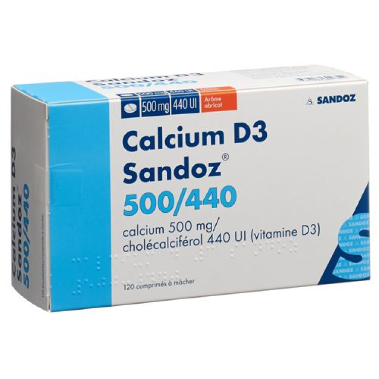 Calcium Sandoz D3 Kautabl 500/440 aprikos 120 st