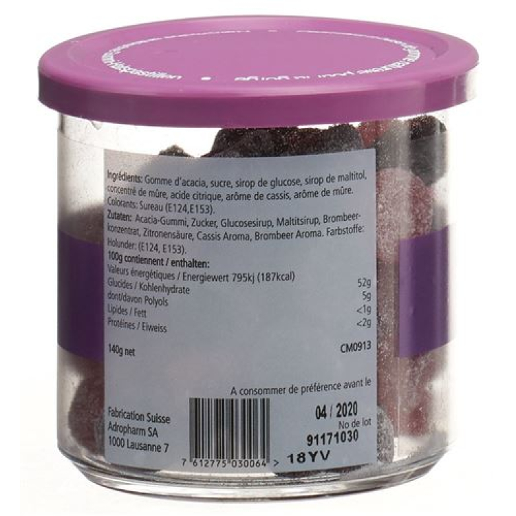 Adropharm cassis ja karhunvatukka rauhoittavat pastillit 140 g