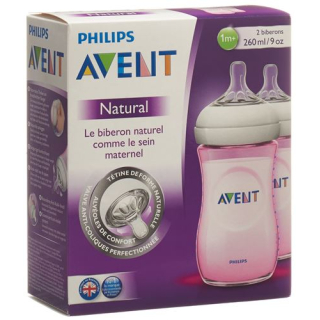 Avent Philips натурална бутилка 2х260мл дуо розово