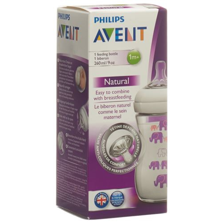 Avent Philips biberón natural 260ml decoración violeta