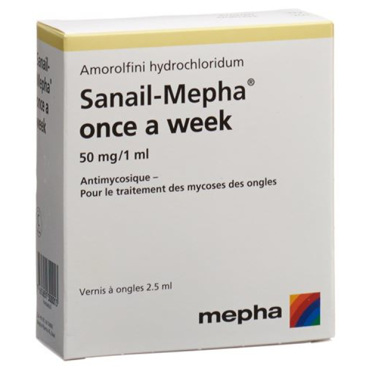 Sanail-Mepha həftədə bir dəfə dırnaq lakı 50 mg / ml 2,5 ml Fl