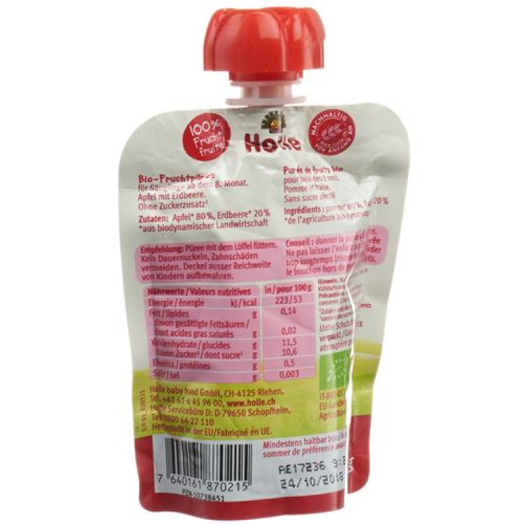 Holle Pouchy appel met aardbei 90 g