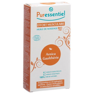 Puressentiel Bio Massasjeolje for anstrengte muskler Arnicaolje av vintergrønn; flaske 100 ml