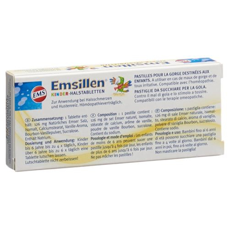 Emsillen 어린이 Halstabletten with 바닐라 20 pcs