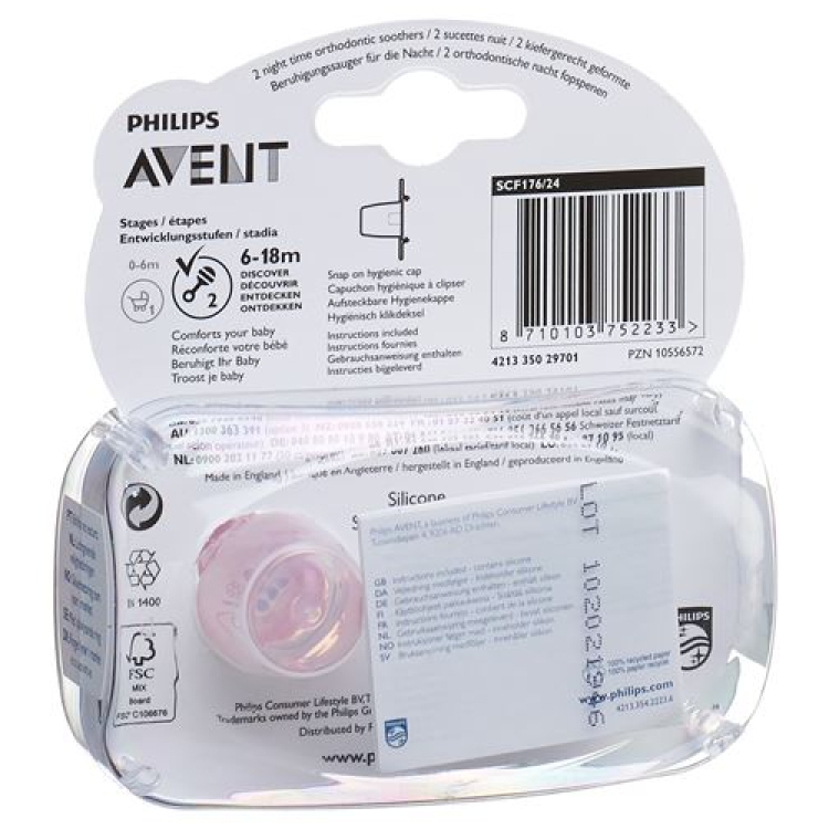 Avent Philips pacifier night 6-18 months pink