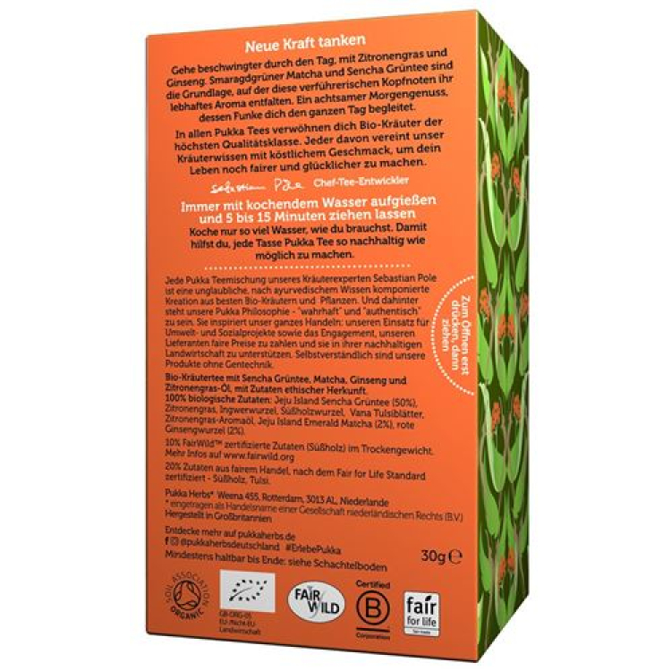 Trà xanh Matcha nhân sâm Pukka Organic Btl 20 cái