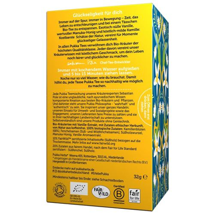 Pukka ramunėlių vanilė and Manuka medaus arbata Organic bag 20 vnt