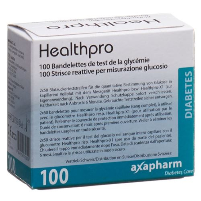 Healthpro Axapharm bandelettes de test de glycémie 100 pièces