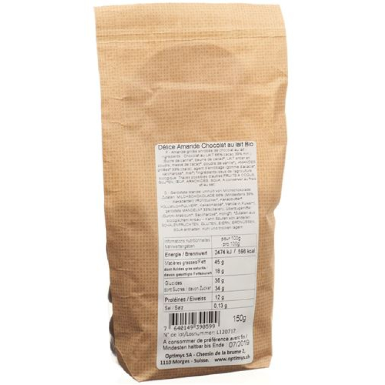 Optimy nytelse mandelmelkesjokolade Bio 150 g