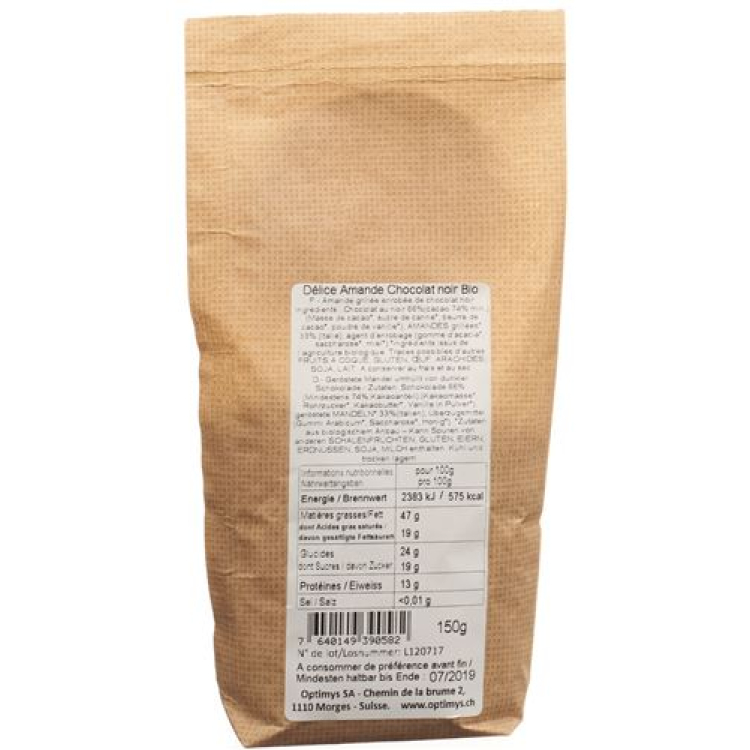 Optimy njutning mandel mörk choklad Bio 150 g