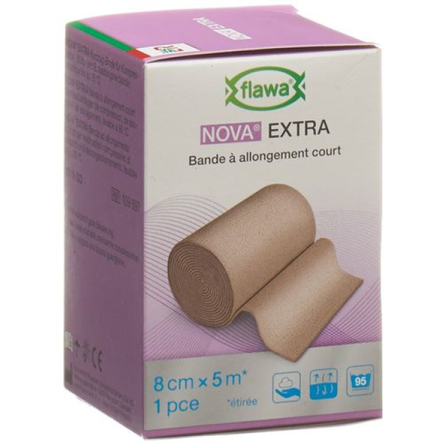 Flawa Nova Extra მოკლე გასაჭიმი ბინტი 8სმx5მ რუჯისფერი