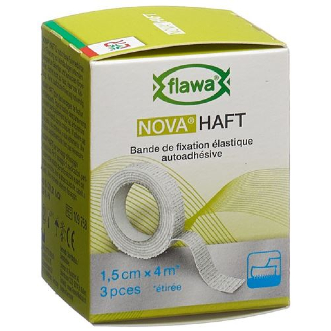 Flawa Nova adhesive cohesive gauze bandage 1.5cmx4m 3 pcs