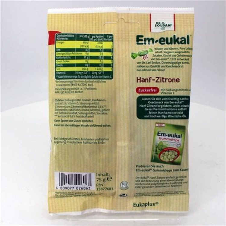 Soldan Em-eukal Hemp ללא סוכר לימון Btl 75 גרם