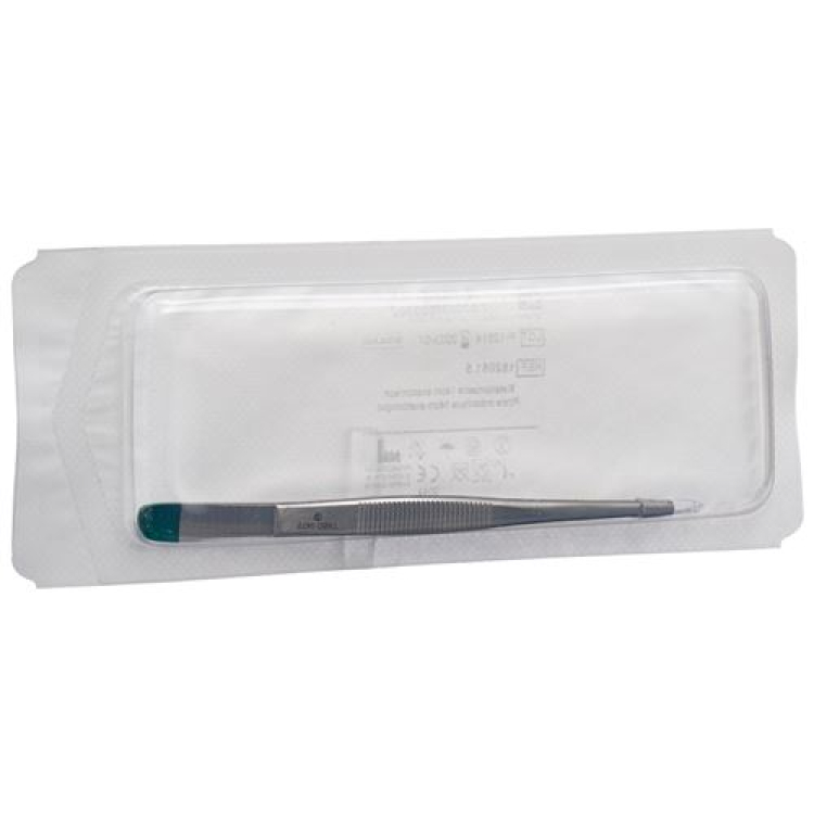 Promedical metal tweezers 14cm anatomically sterile green marker