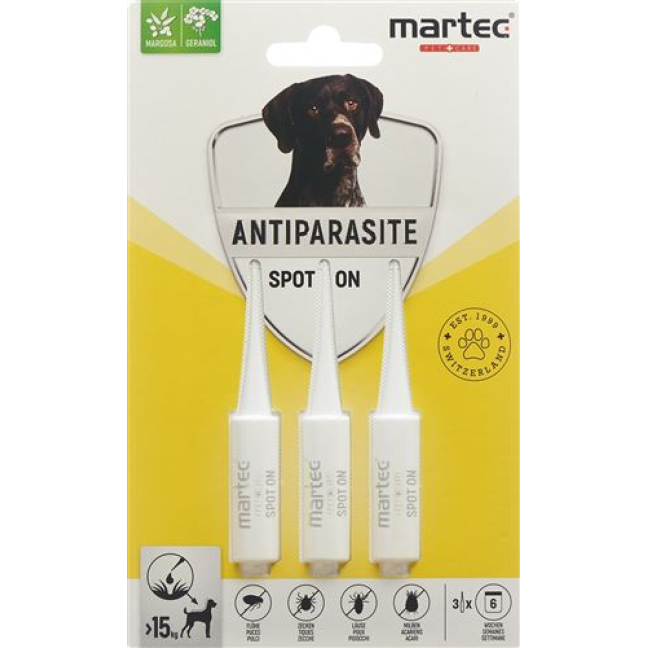 martec PET CARE Spot on ANTI PARASITE> 15 კგ ძაღლებისთვის 3 x 3 მლ