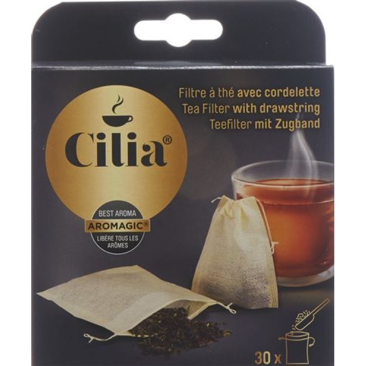 Cilia tea filter with drawstring