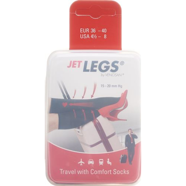Jet Legs Cestovní ponožky 36-40 černá krabička 1 pár