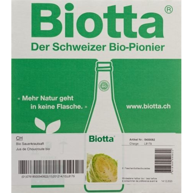 Biotta Sauerkraut Bio bud 6 Fl 5 dl