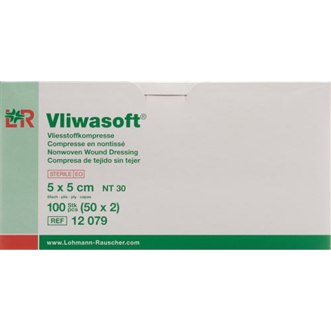 Vliwasoft Non-Woven Swabs 5x5cm - 6-Ply Sterile (50 x 2 pcs) - Beeovita