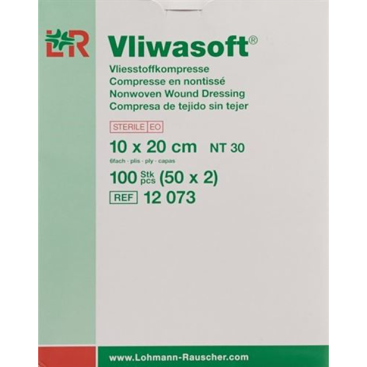 Vliwasoft non-woven bomullstoppar 10x20cm 6-lagers sterila 50 x 2 st