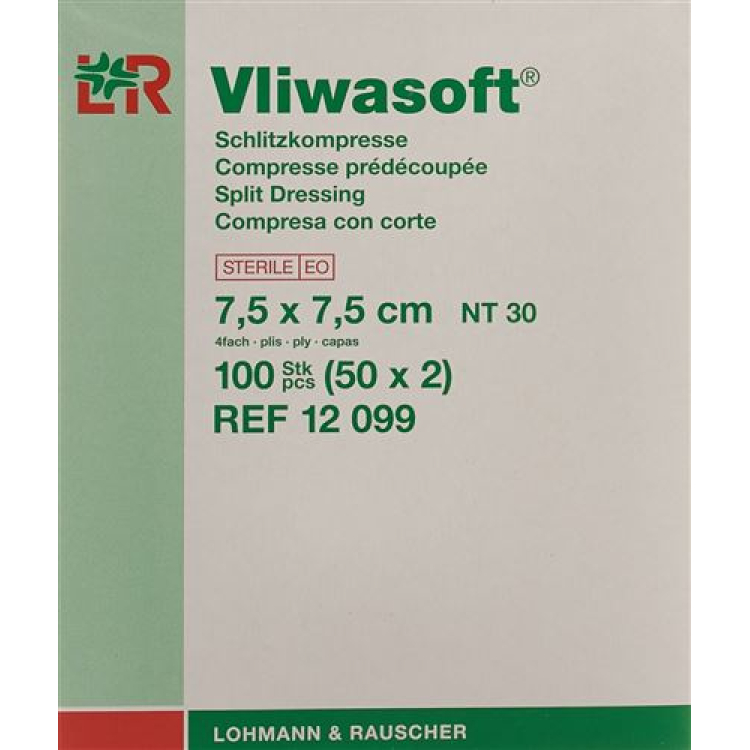 Vliwasoft spaltekomprimerer med Y-snitt 7,5x7,5cm steril 50