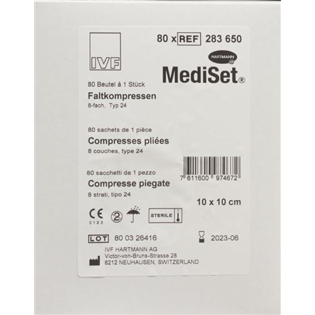 Mediset IVF Faltkompressen type 24 10x10cm 8 ganger steril 80 Btl