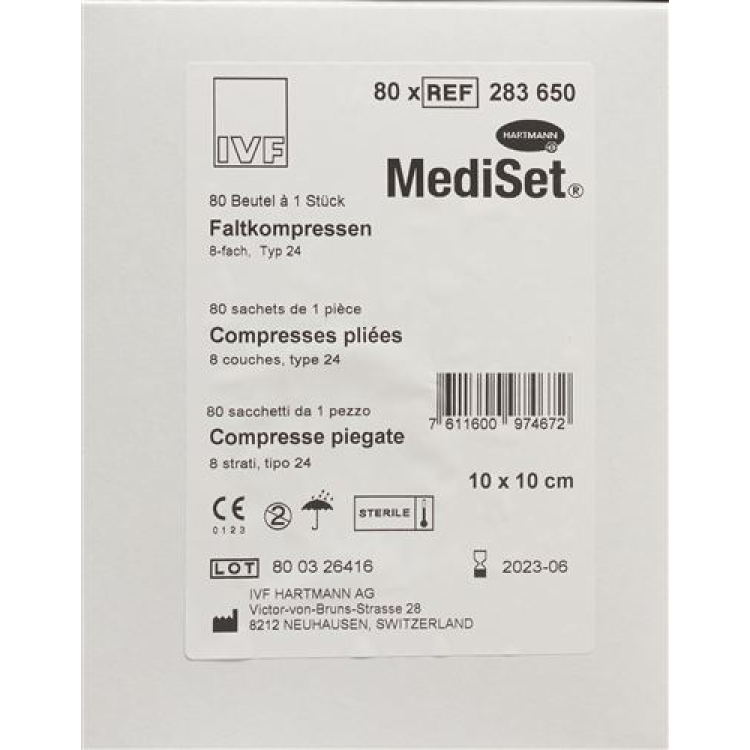 Mediset IVF Faltkompressen tipo 24 10x10cm 8 vezes estéril 80 Btl