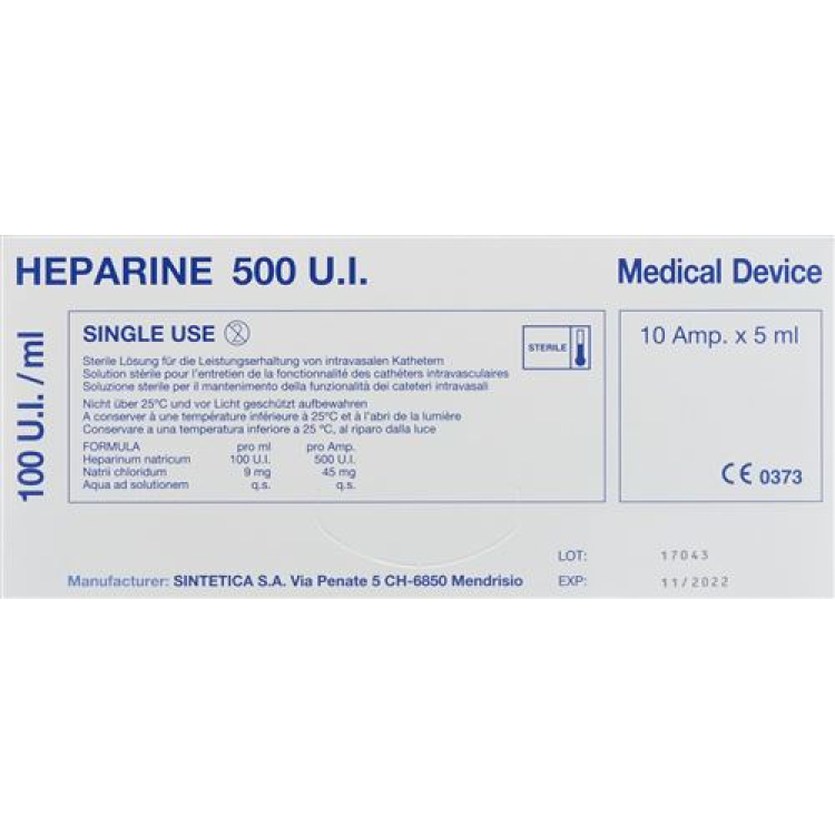 Heparin Sintetica Inj Lös 500 IU 10 Amp 5 մլ