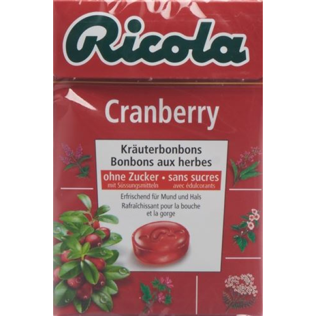 Ricola cranberry herbal sweets without sugar 50g can