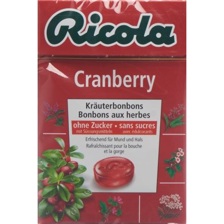 Ricola Cranberry žolelių saldainiai be cukraus 50g Dėžutė