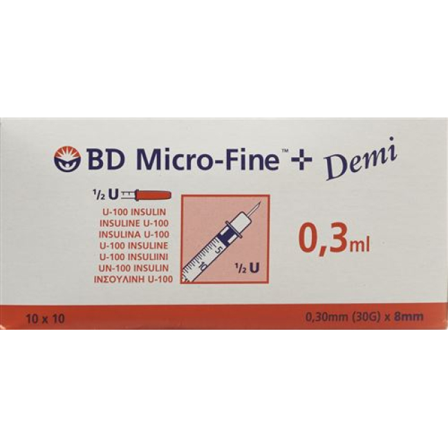 BD Micro-Fine + U100 ինսուլինի ներարկիչ 100 8 մմ x 0,3 մլ