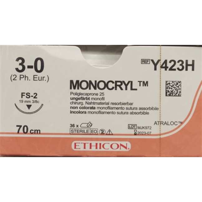 MONOCRYL 70cm undyed 3-0 FS-2 36 pcs Y423H