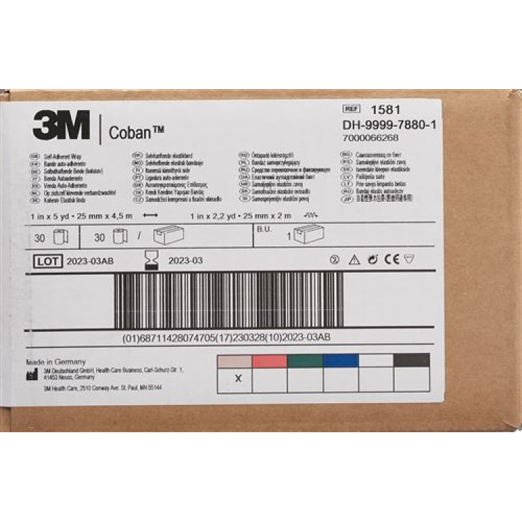 3M Coban Elastic Bandage Self-Adhesive 2.6 cm x 4.57 m Skin-Colored 30 pieces