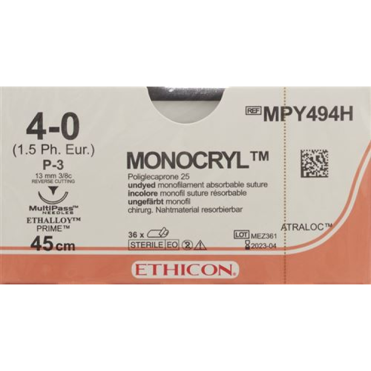 MONOCRYL 45cm Boyasız 4-0 P-3 Multip 36 Adet