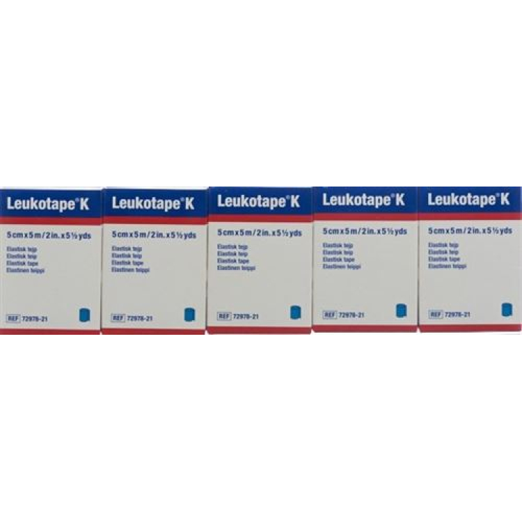 Leukotape Pflasterbinde 5mx5cm blau 5 Stk