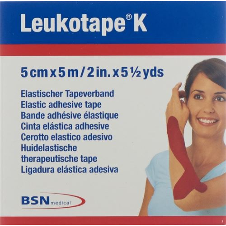 Leukotape K bestratingsband 5mx5cm rood