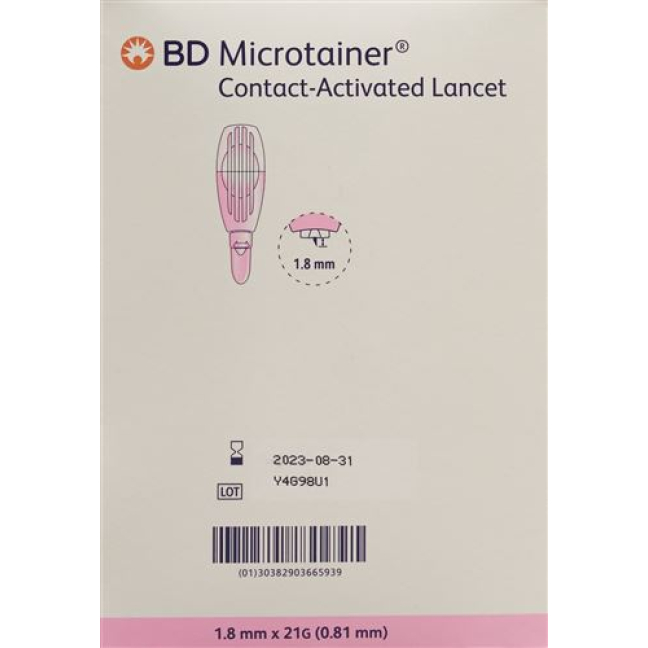 BD Microtainer lancetas ativadas por contato para sangue capilar 21Gx1,8mm rosa 200 unid.