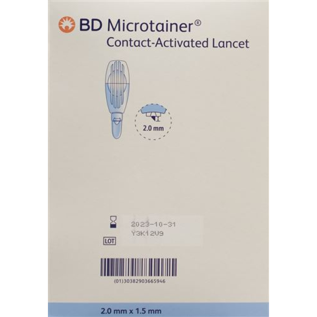 BD Microtainer Contact Activated Lancets for Capillary Blood 1.5x2mm Blue 200 pcs