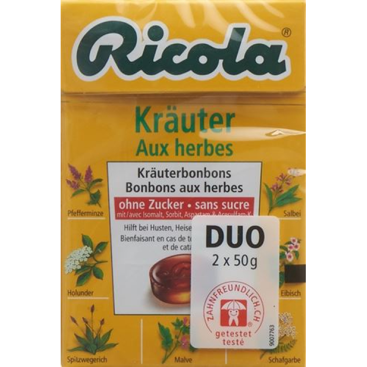 Травяные конфеты Ricola без сахара в коробке 50 г