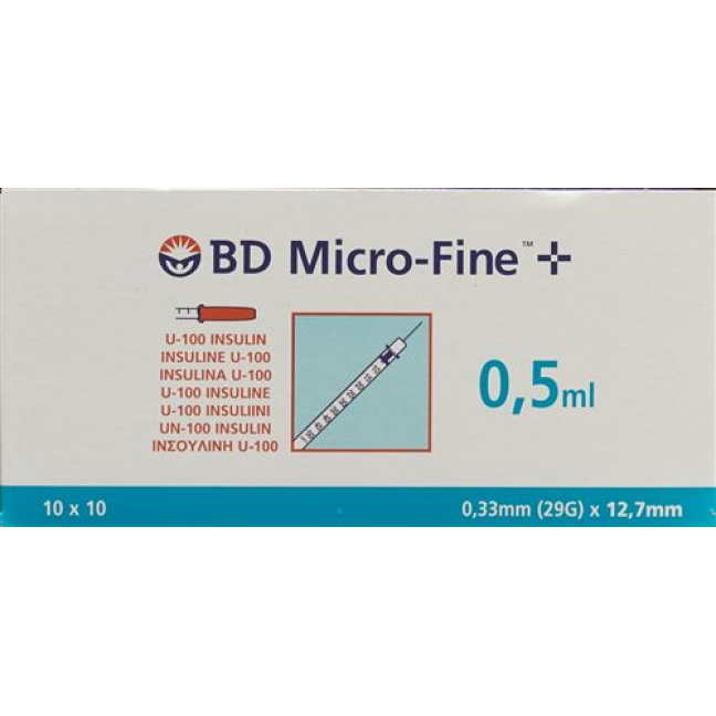 Seringue à insuline BD Micro-Fine + U100 12,7x0,33 100 x 0,5 ml