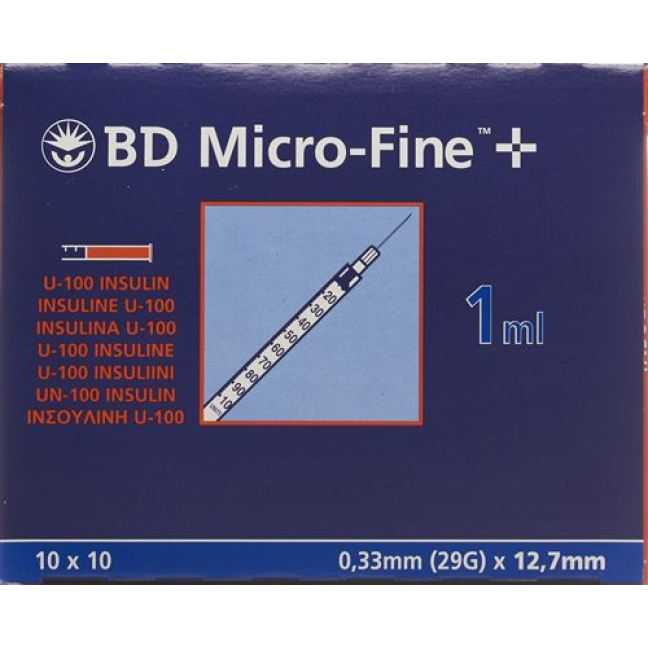 BD Micro-Fine + U100 សឺរាុំងអាំងស៊ុយលីន 12.7x0.33 100 x 1 ml