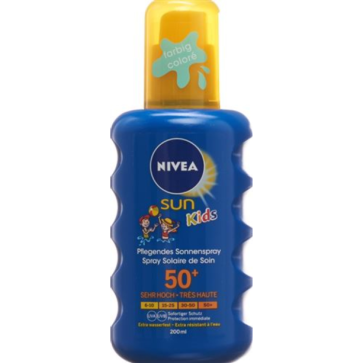 Nivea Sun Kids vyživující sprej na opalování SPF 50+ voděodolný barevný 200 ml