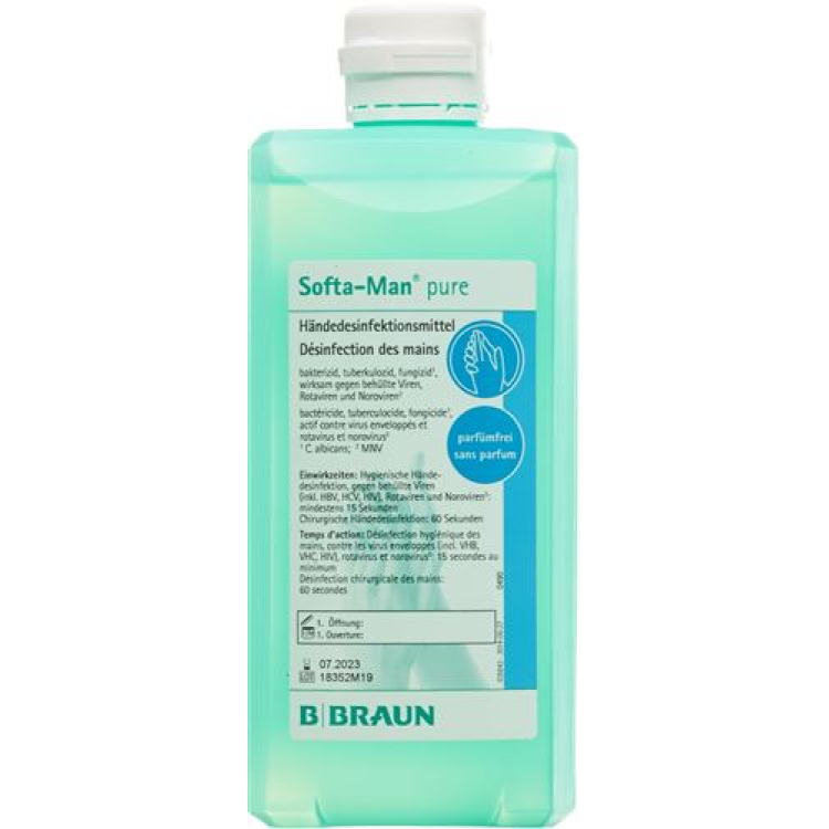 Softa-Man désinfectant pour les mains pur alcoolique sans parfum 500ml