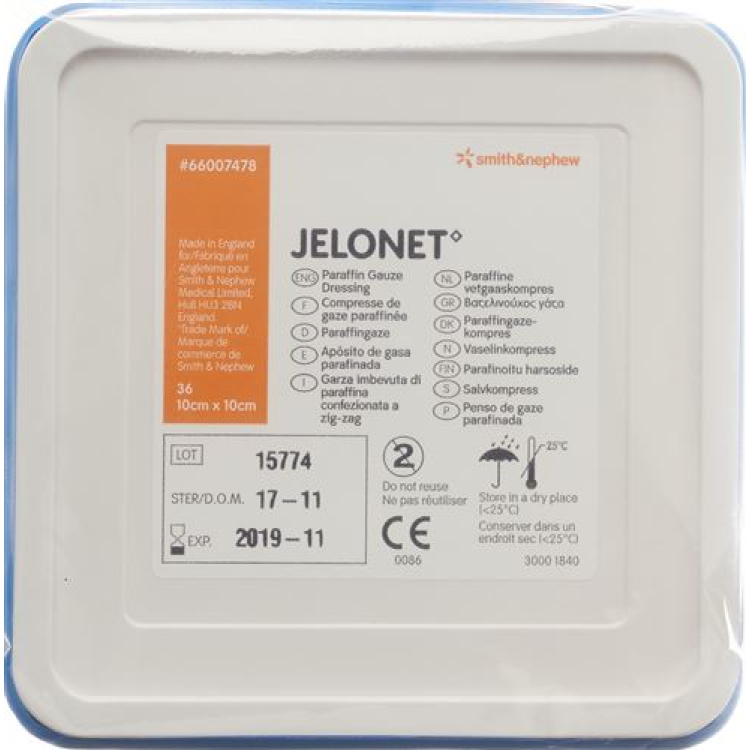 Jelonet gasas parafina 10cmx10cm Ds 36uds